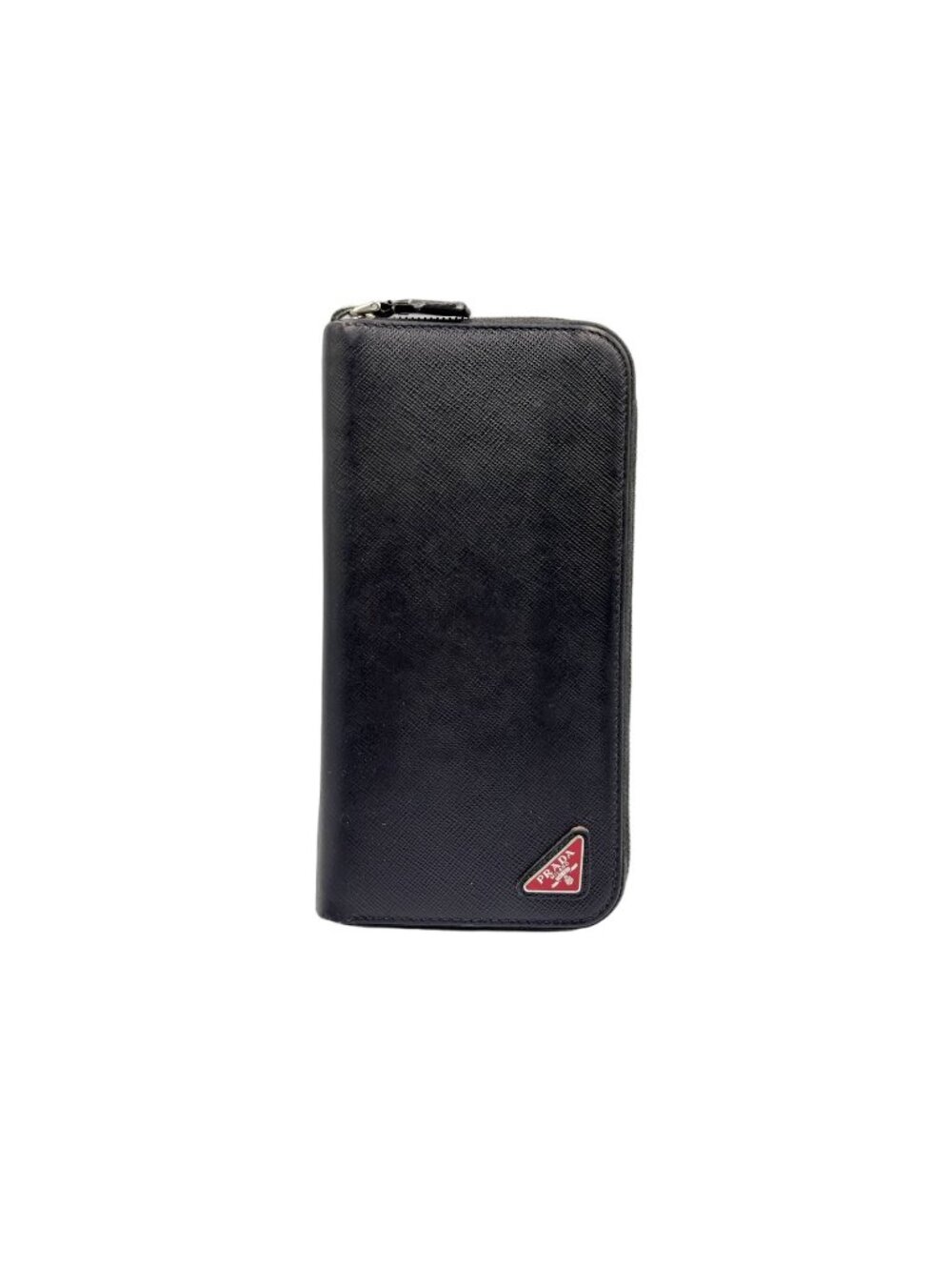 Prada Zip Around Leather Black Wallet Silver - Picture 1 of 14